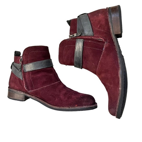 Bussola Sevilla Buckle Bootie Cabernet Red Suede Leather Size 37 or 6.5 - Picture 2 of 12